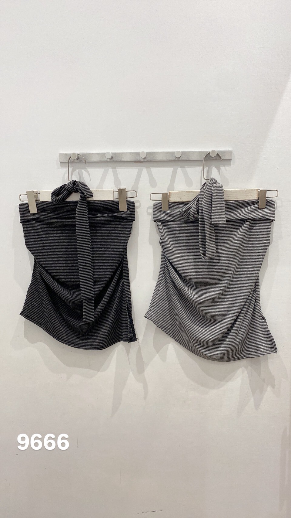 平口條紋綁帶上衣