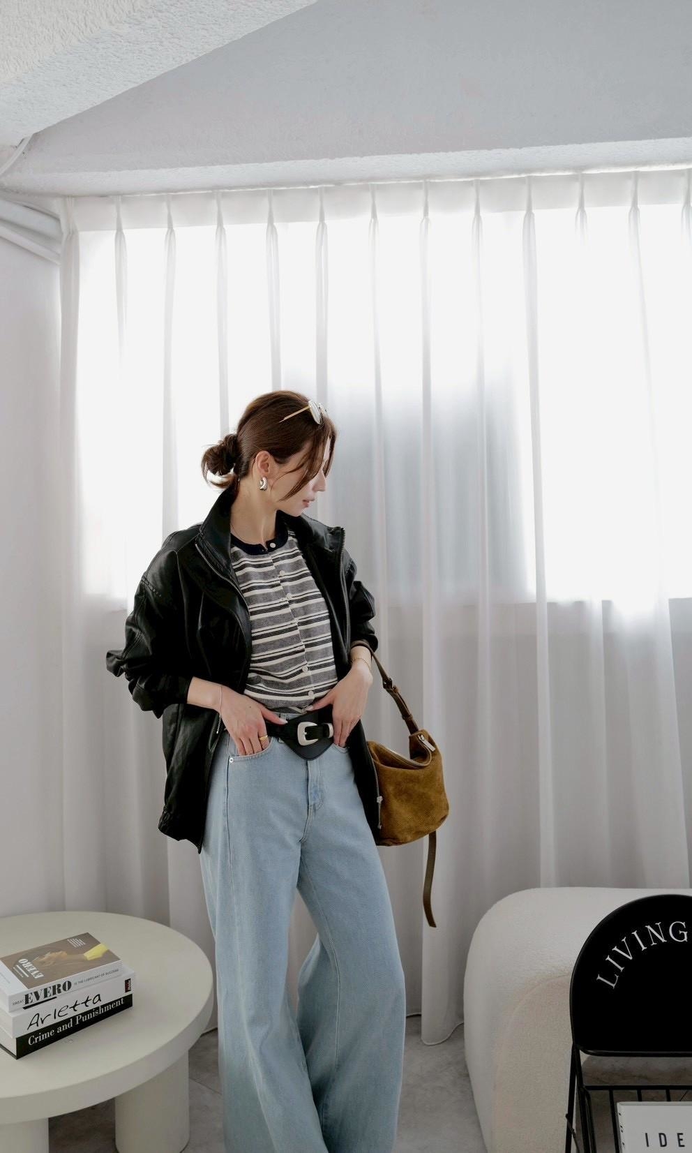 MIU風條紋針織外套 HB17