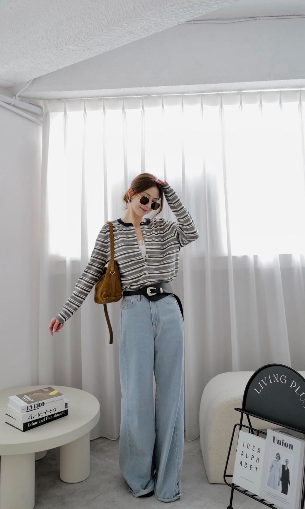 MIU風條紋針織外套 HB17