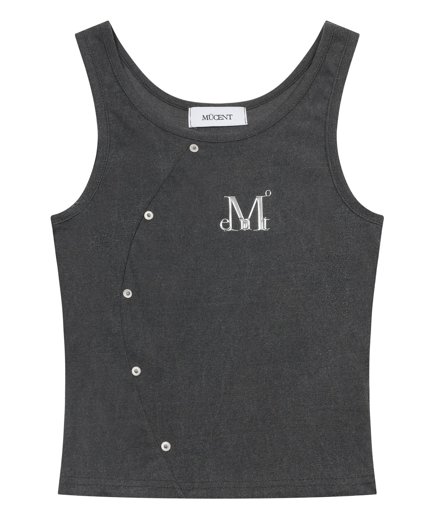 MUCENT 水洗鉚釘拼接金屬標誌無袖背心 P00000ZC
