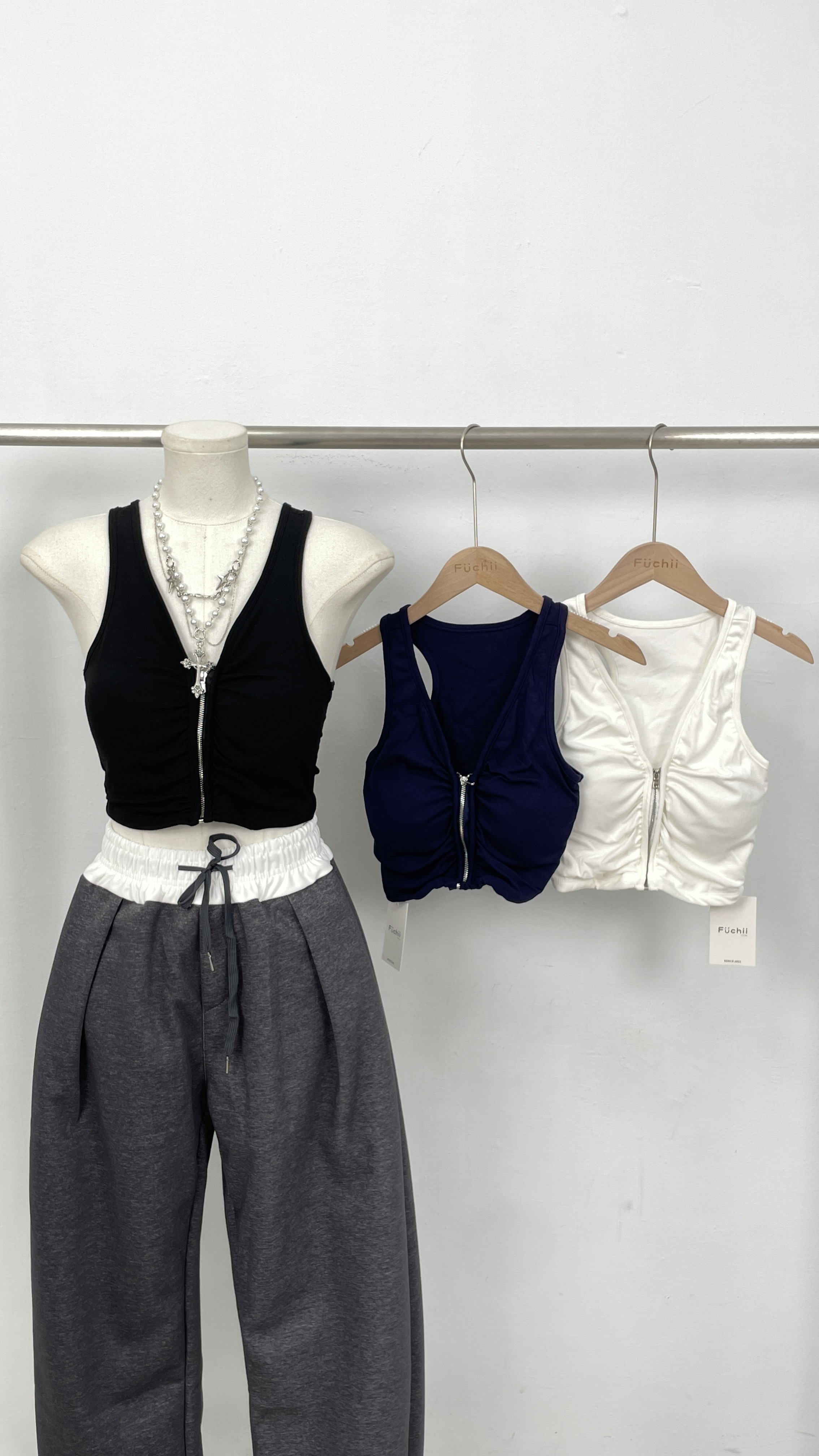 NEW拉鍊式削肩胸墊背心