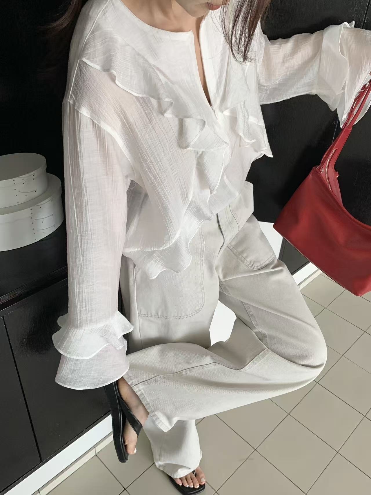 【直播】韓國 LUXE K04058014 女裝蝴蝶花花上衣   （韓國製造）