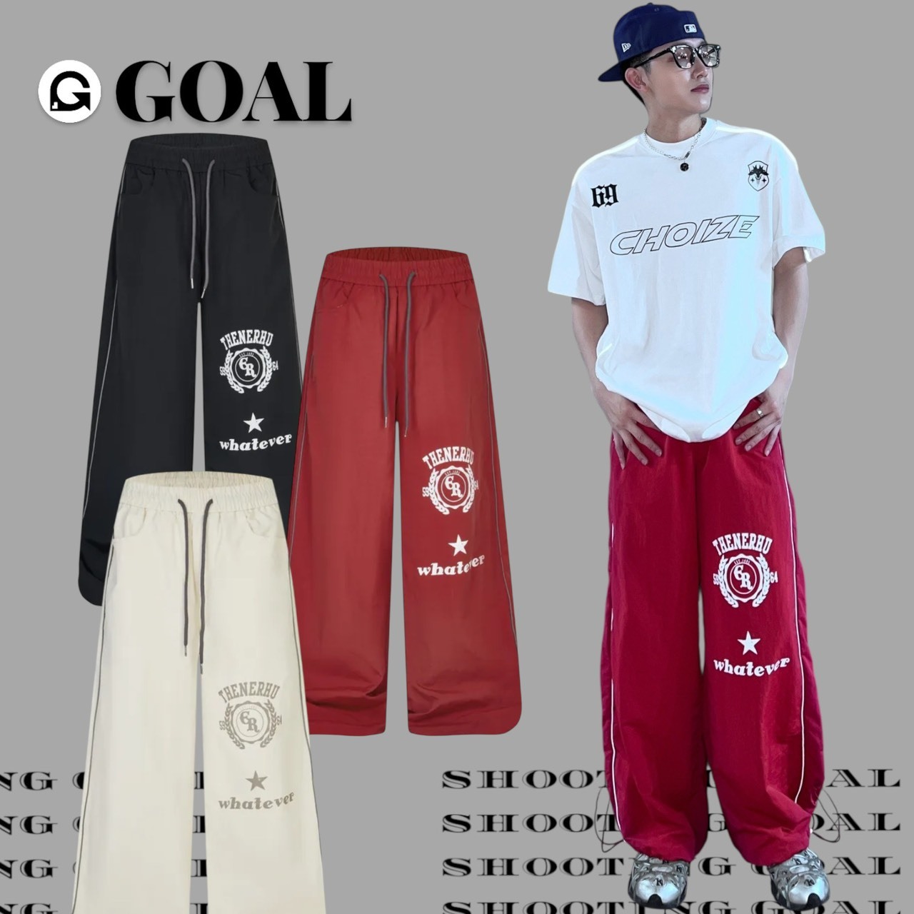 (GOAL) 美式手繪徽章 闊腿工裝褲 跳舞褲 ERHU 62022