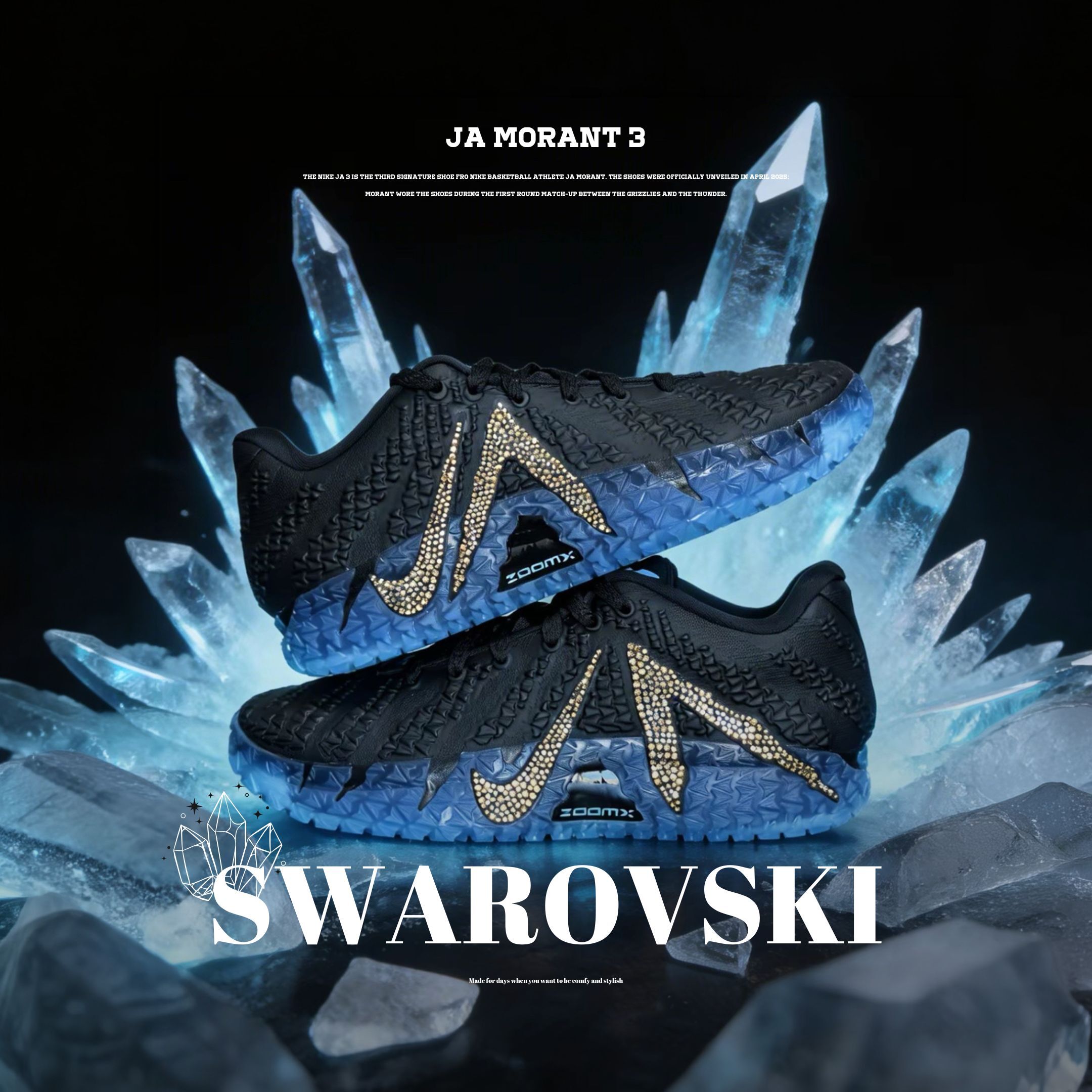 NICEDAY 代購 Nike Ja 3 X Swarovski 黑藍 莫蘭特 水鑽 奢華 質感 籃球鞋 IB6674-001