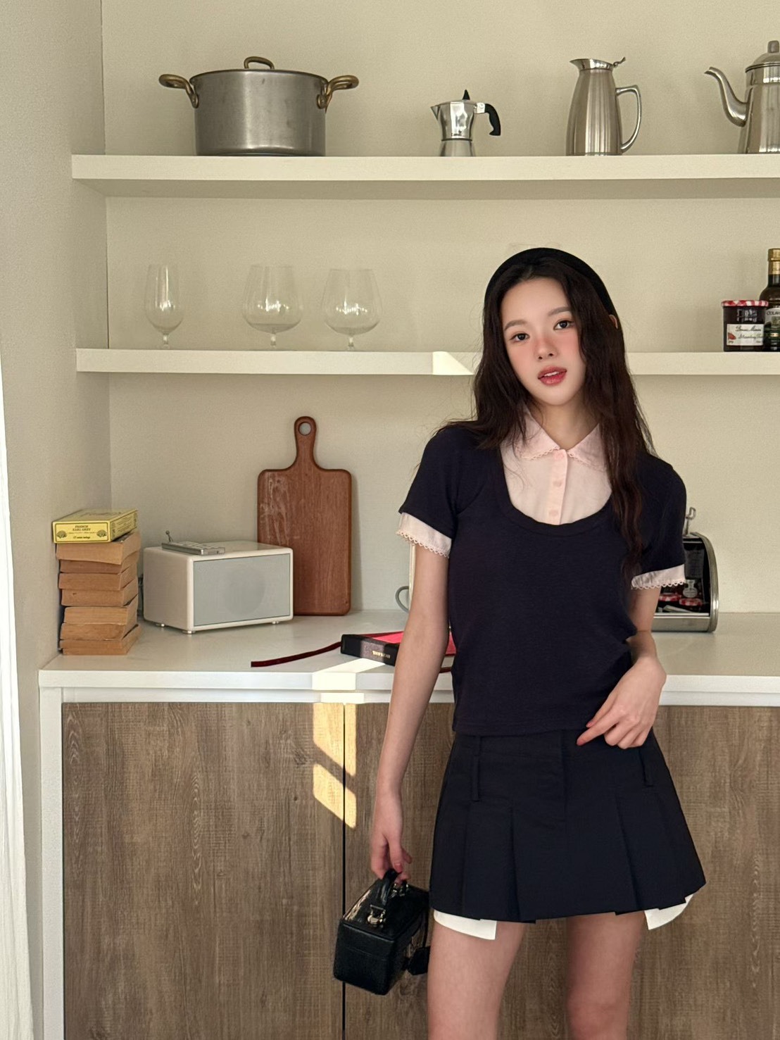 拚襯衫領假兩件上衣