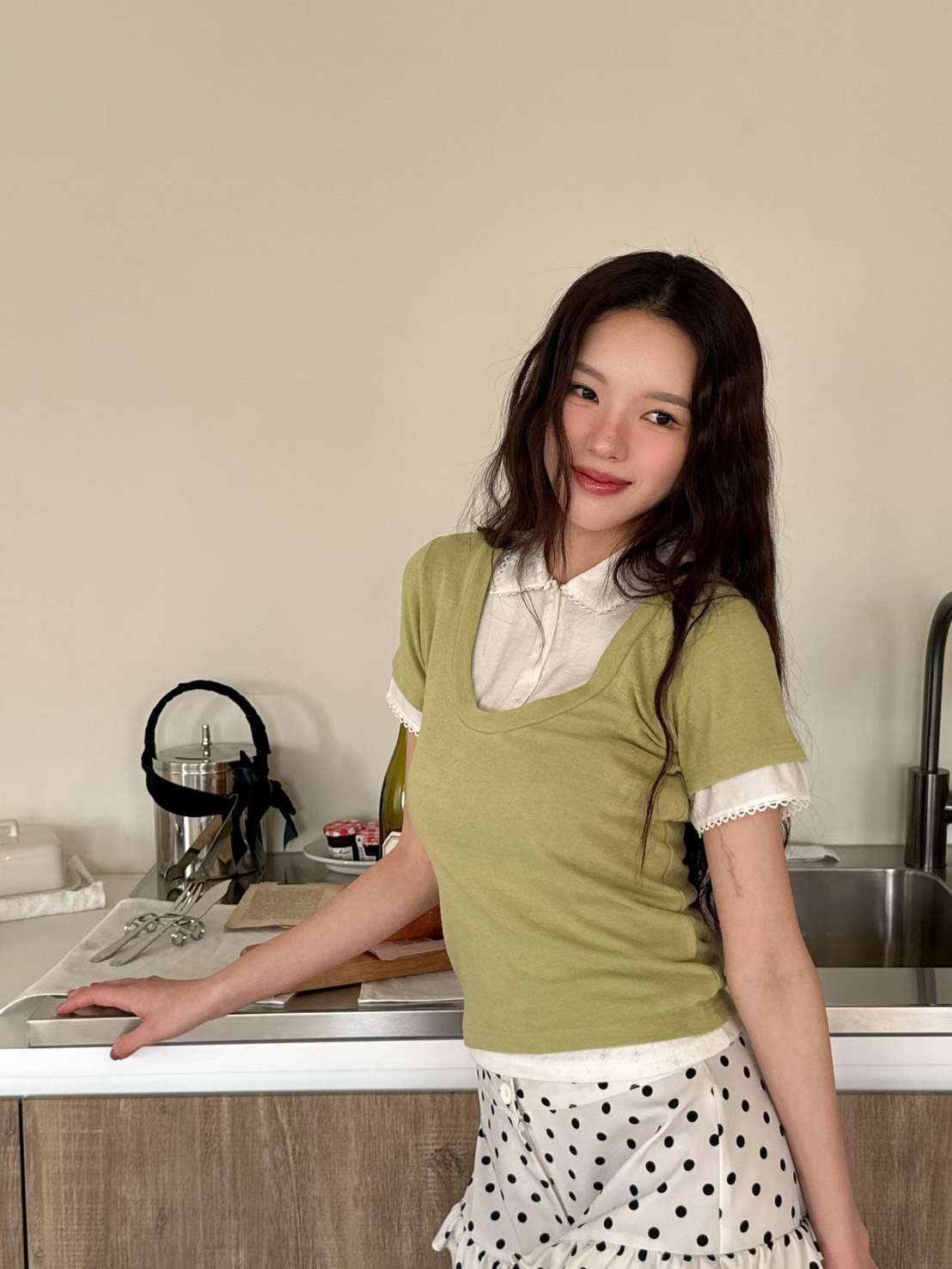 拚襯衫領假兩件上衣