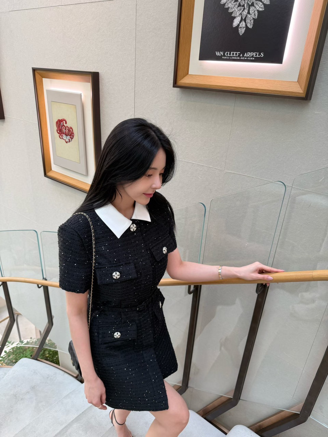 白領小香腰帶短洋裝