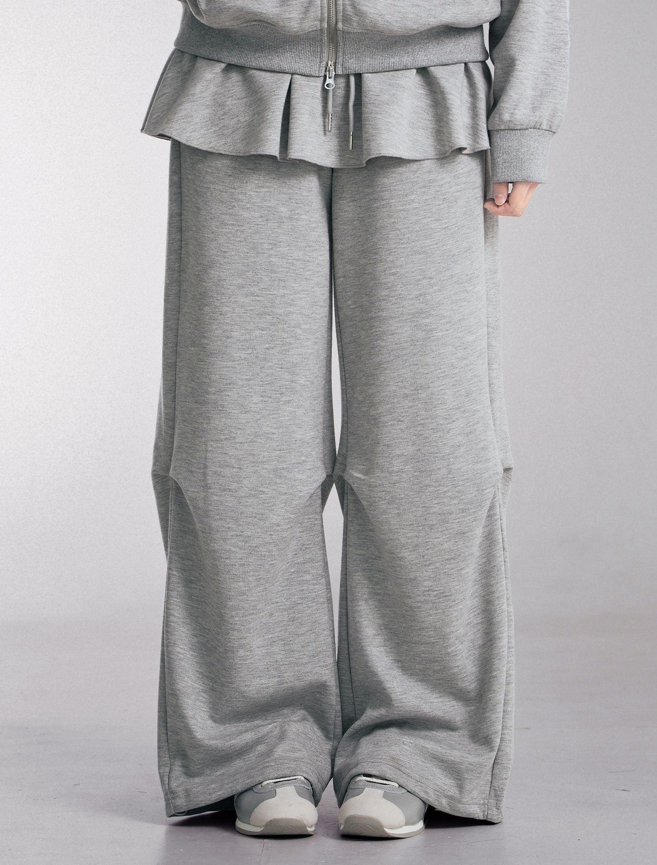 LOOXP 傘擺鬆緊腰層次裙褲 灰色 9809-1