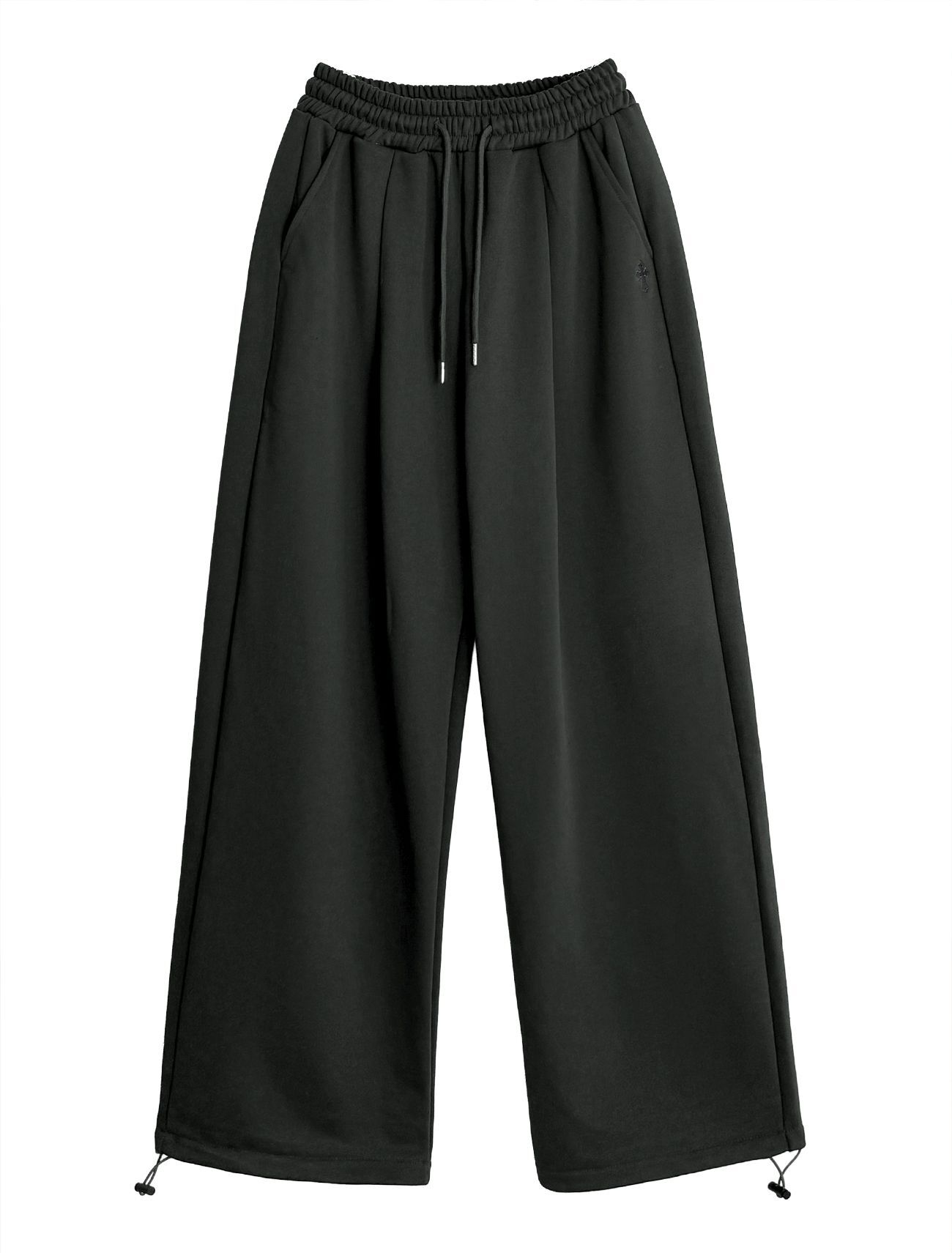 LOOXP 十字繡鬆緊腰打褶寬褲 炭灰色 9832-3