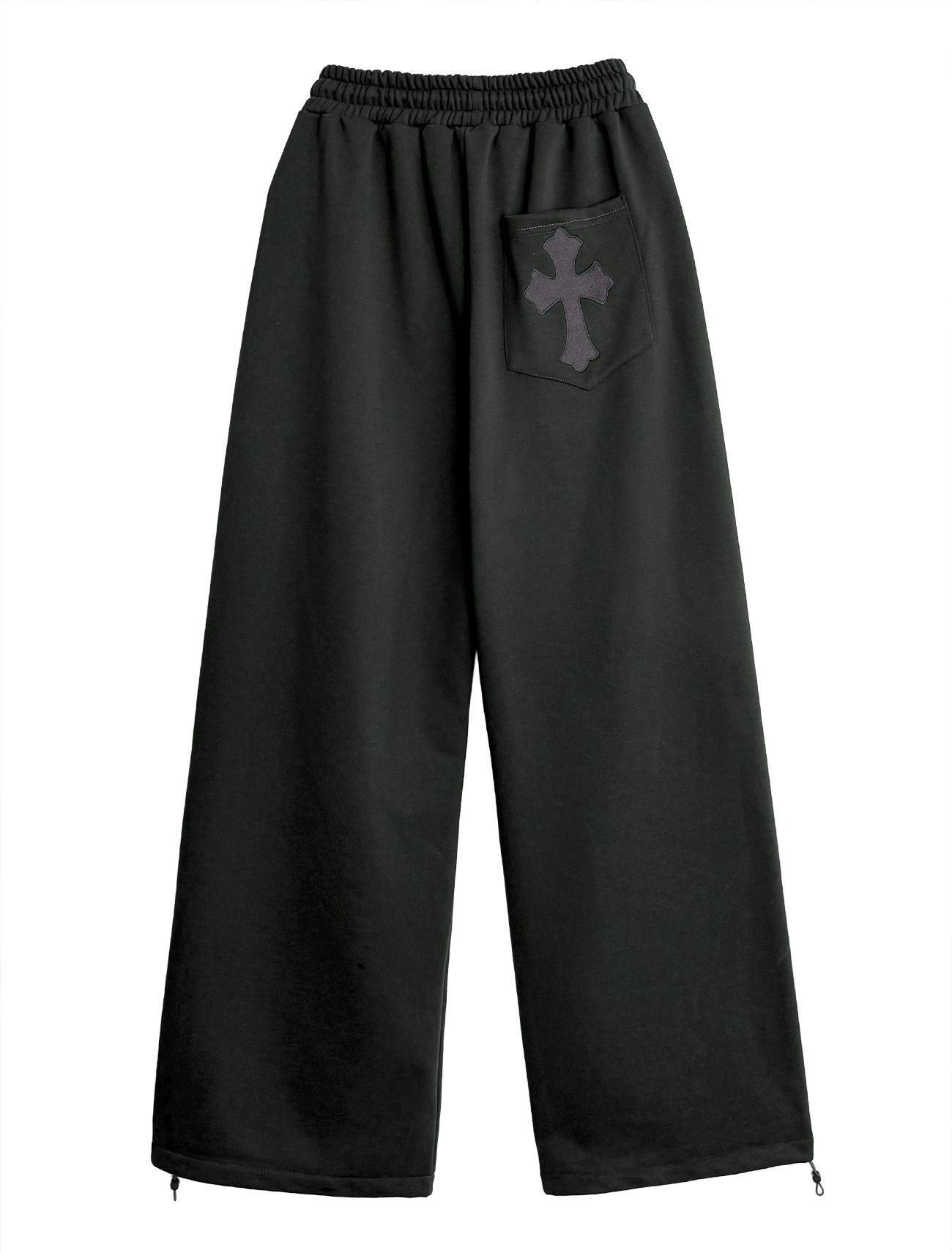 LOOXP 十字繡鬆緊腰打褶寬褲 炭灰色 9832-3