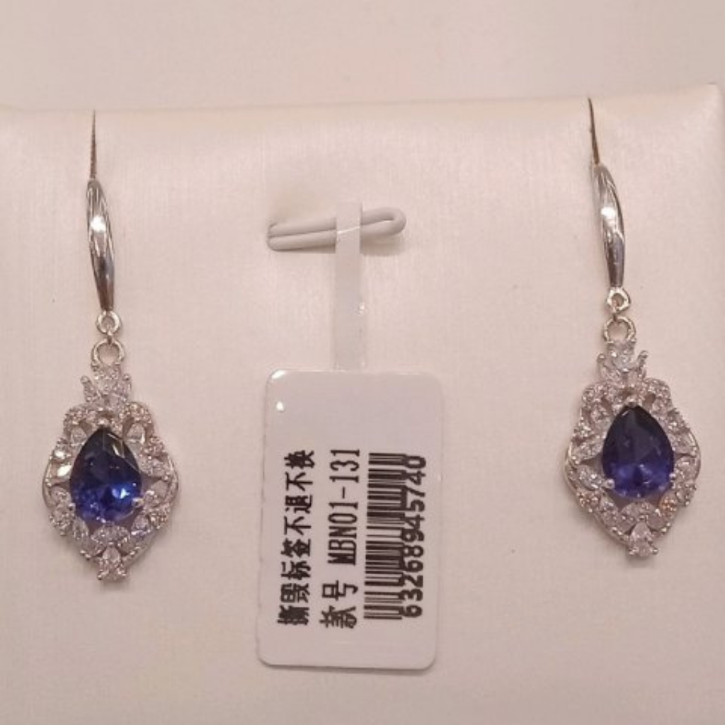 EAR-JJG0406-026 S925培育藍寶石耳環 6*8 1.3ct (A26)