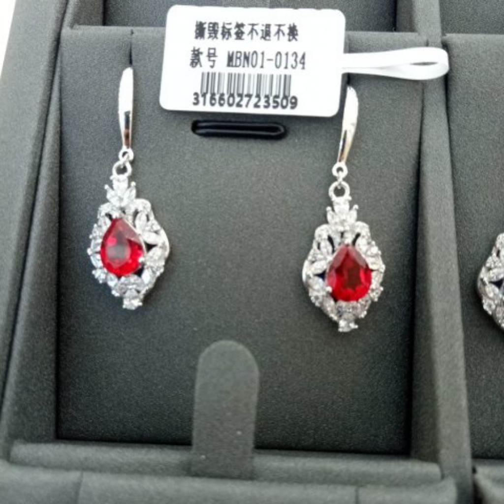 EAR-JJG0406-025 S925培育紅寶石耳環 6*8 2.88ct (A25)