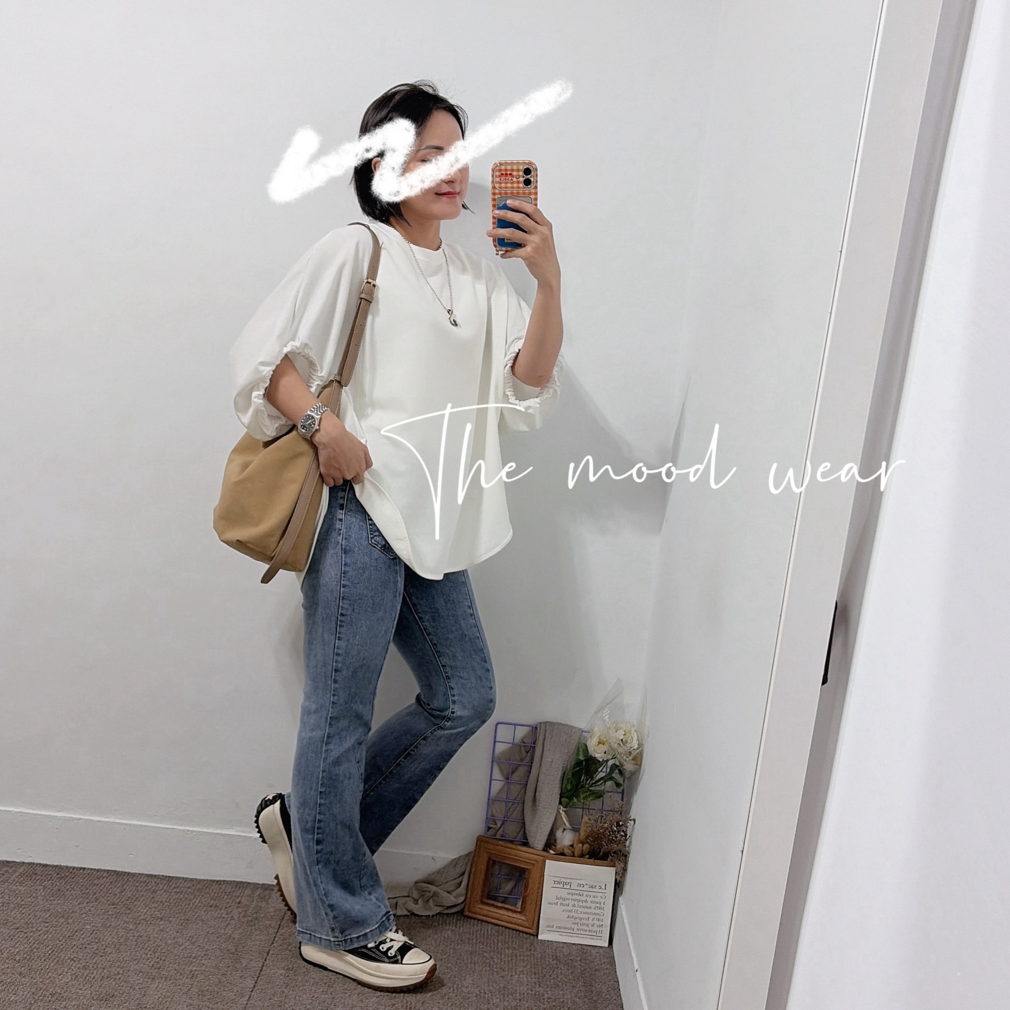 涼感太空棉 長版泡泡袖上衣(黑/白)