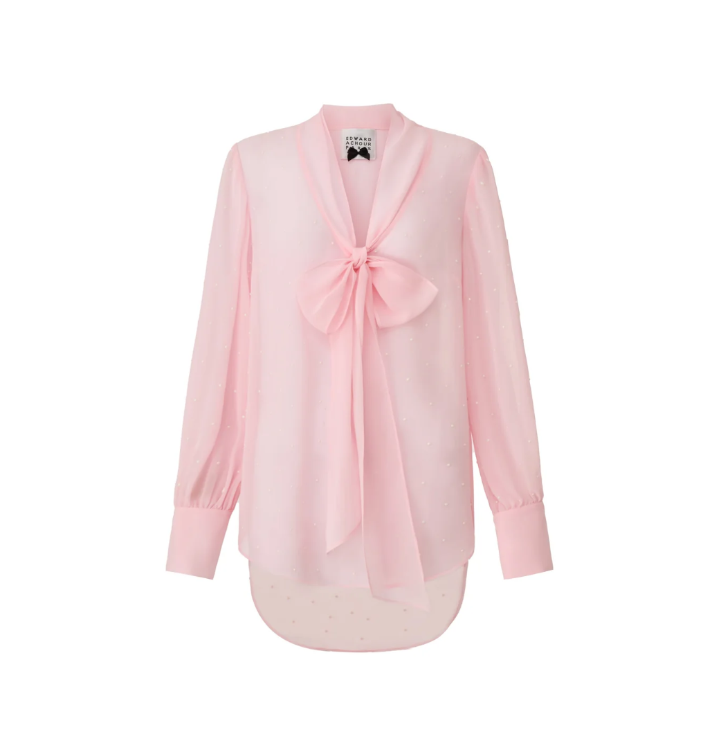 1EA0408-136 [EDWARD ACHOUR] Shimmering Bow-Neck Evening Blouse Pink #100620/1027 (EU)