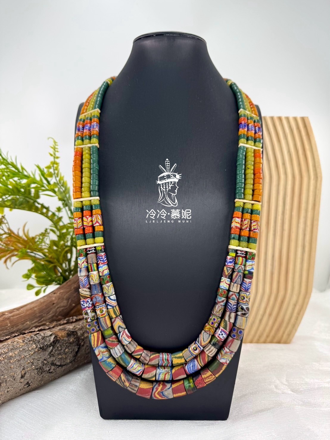 W-No.92傳統花珠三排複串長鍊80cm