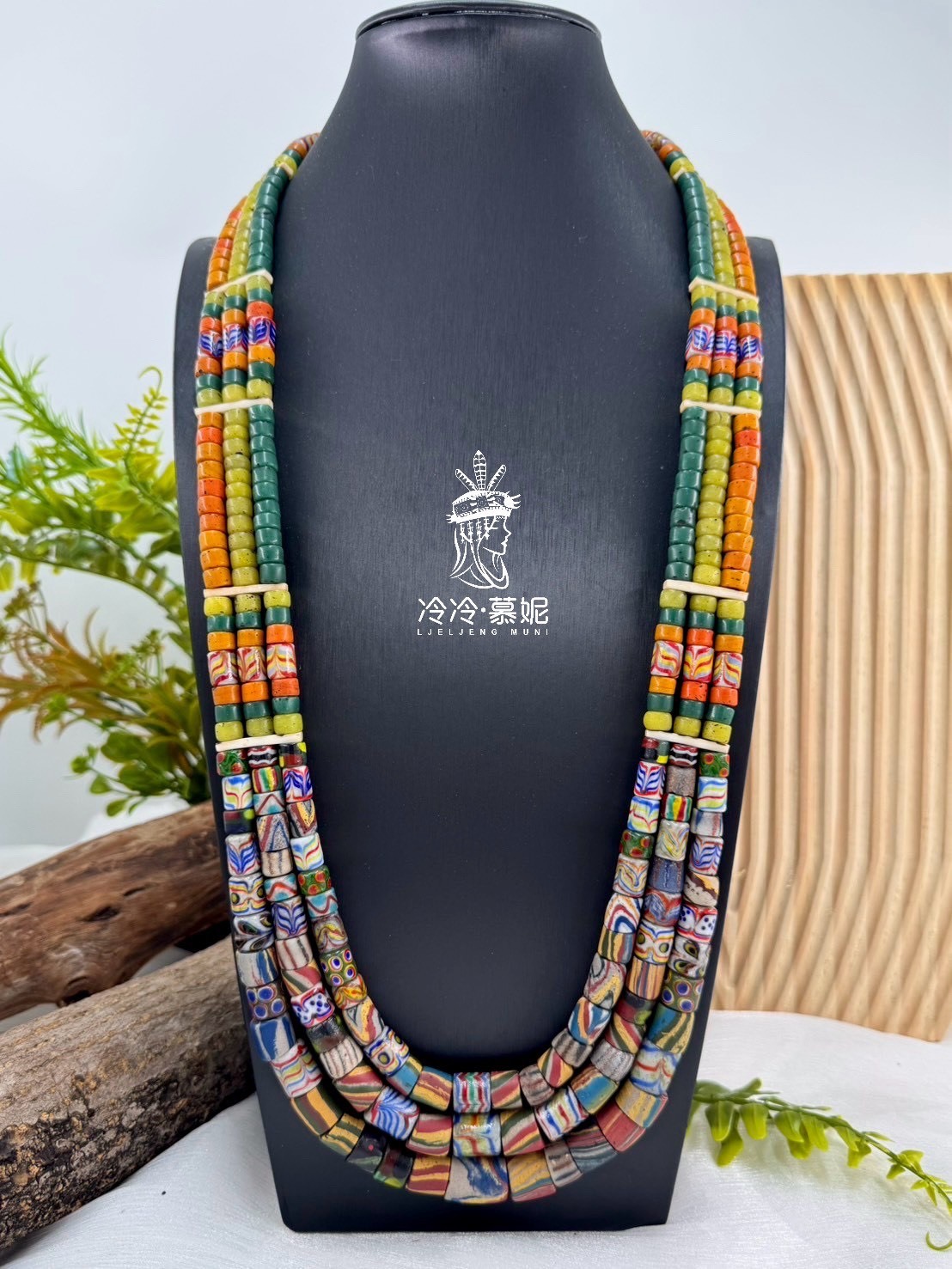 W-No.92傳統花珠三排複串長鍊80cm