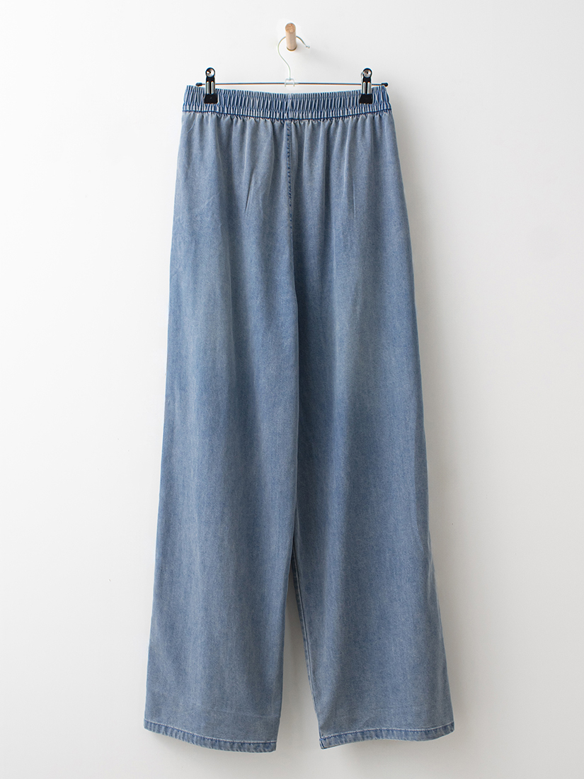 復古水洗天絲棉打褶直筒寬褲
