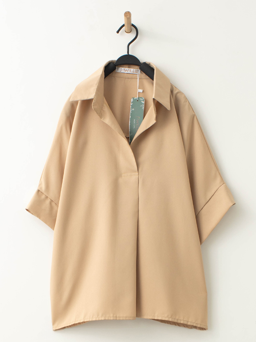 自然簡約反摺短袖上衣