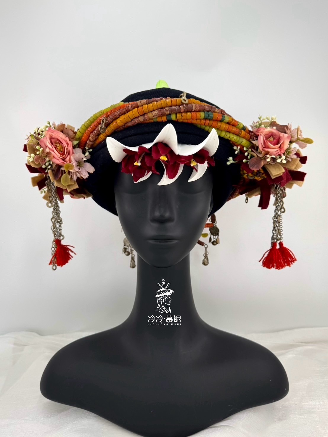 M-No.92貿易老珠配花轉珠頭飾 55-57cm
