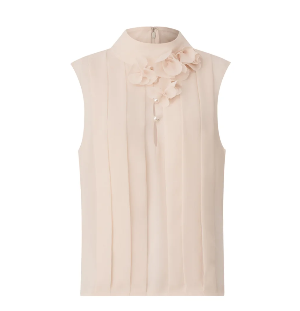 1EA0408-140 [EDWARD ACHOUR] 3D Floral Pleated Bodice Top Beige #100703/1027 (EU)