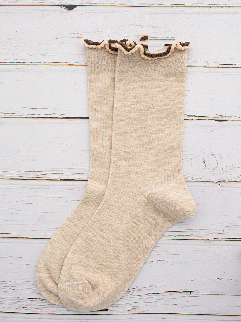 羅紋捲捲邊中筒襪