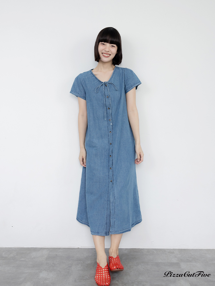 全開式輕牛仔短袖洋裝 PizzaCutFive PCF262485041