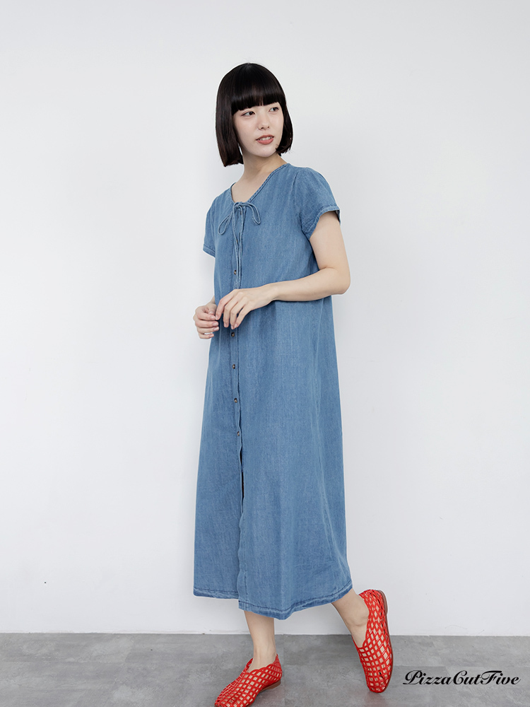 全開式輕牛仔短袖洋裝 PizzaCutFive PCF262485041