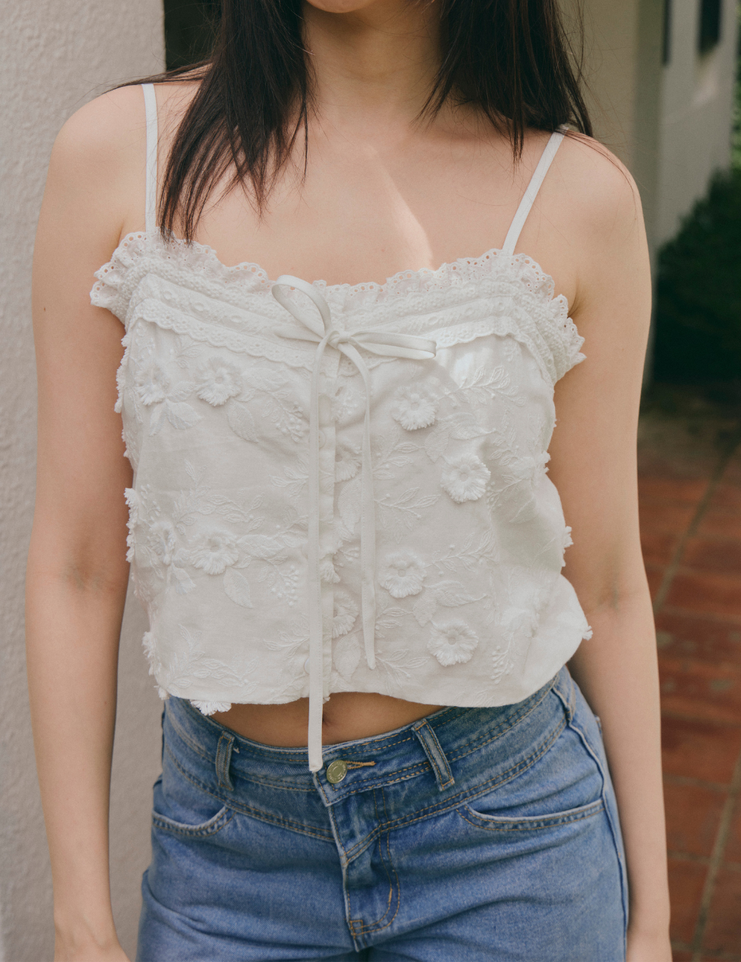 立體提花蕾絲鑲邊背心（3尺寸）