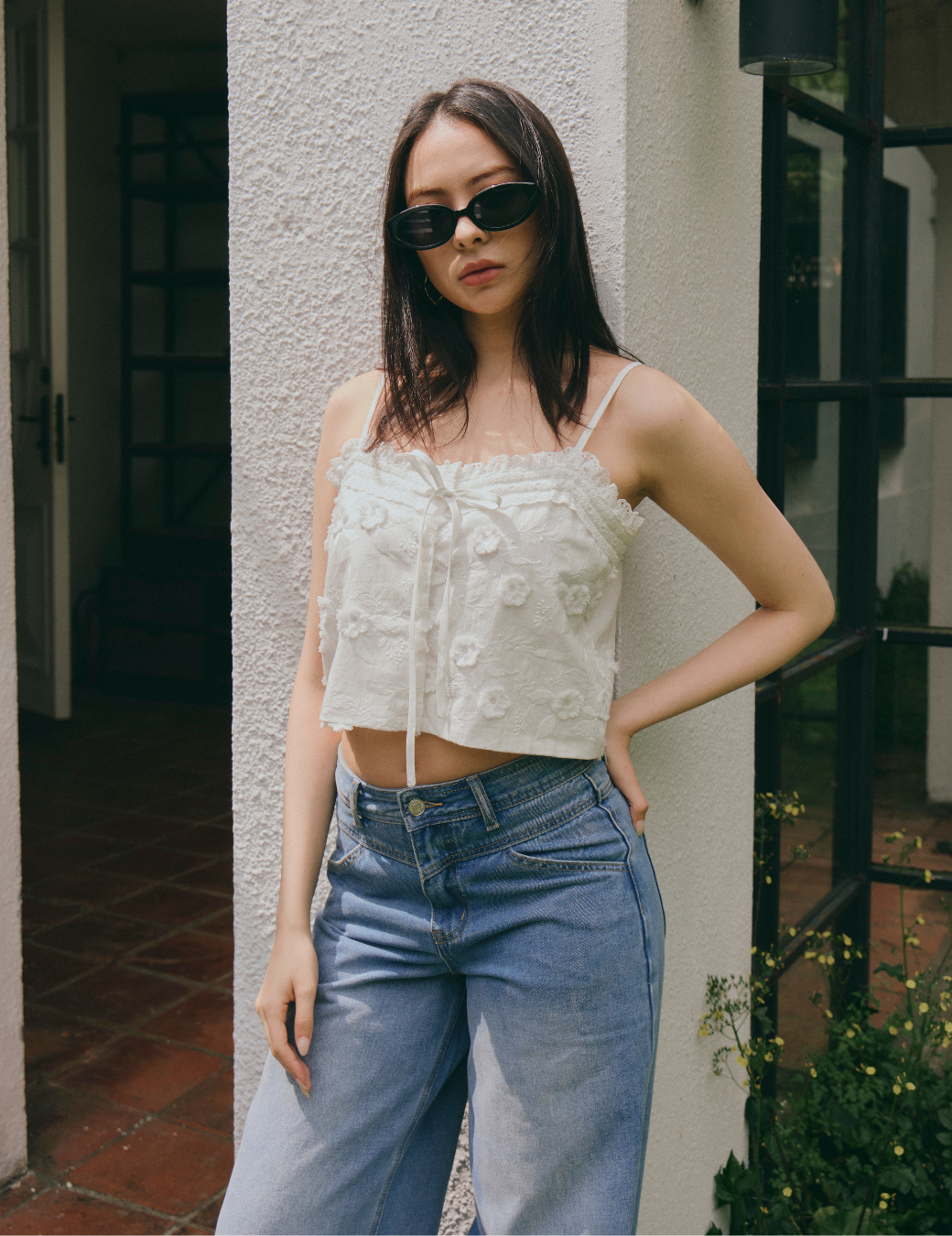 立體提花蕾絲鑲邊背心（3尺寸）