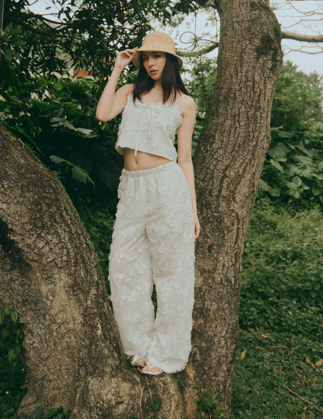 立體提花蕾絲鑲邊寬褲（4尺寸）