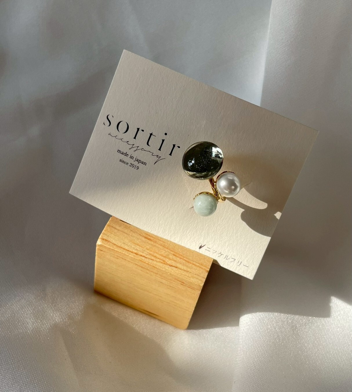 [sortir] 礦石×玻璃耳骨夾｜緬甸翡翠×日本產珍珠｜藍｜NO.240