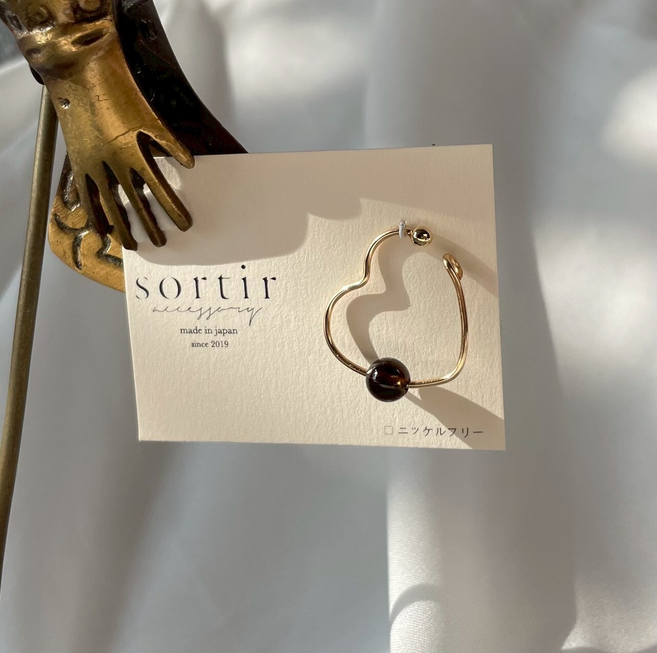 [sortir] 愛心耳骨夾｜煙晶｜金｜NO.237