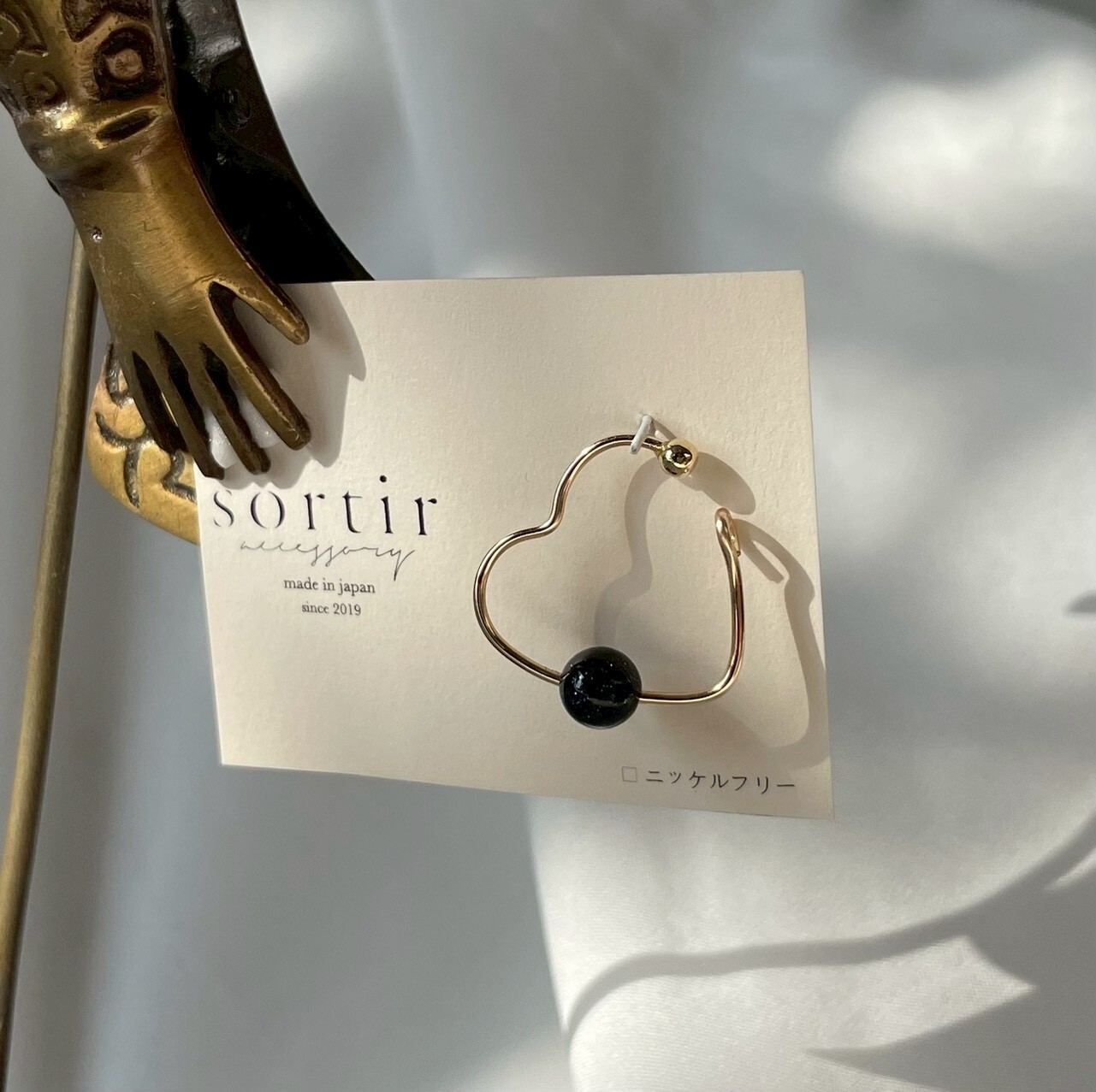 [sortir] 愛心耳骨夾｜藍沙石（合成礦石）｜金｜NO.235