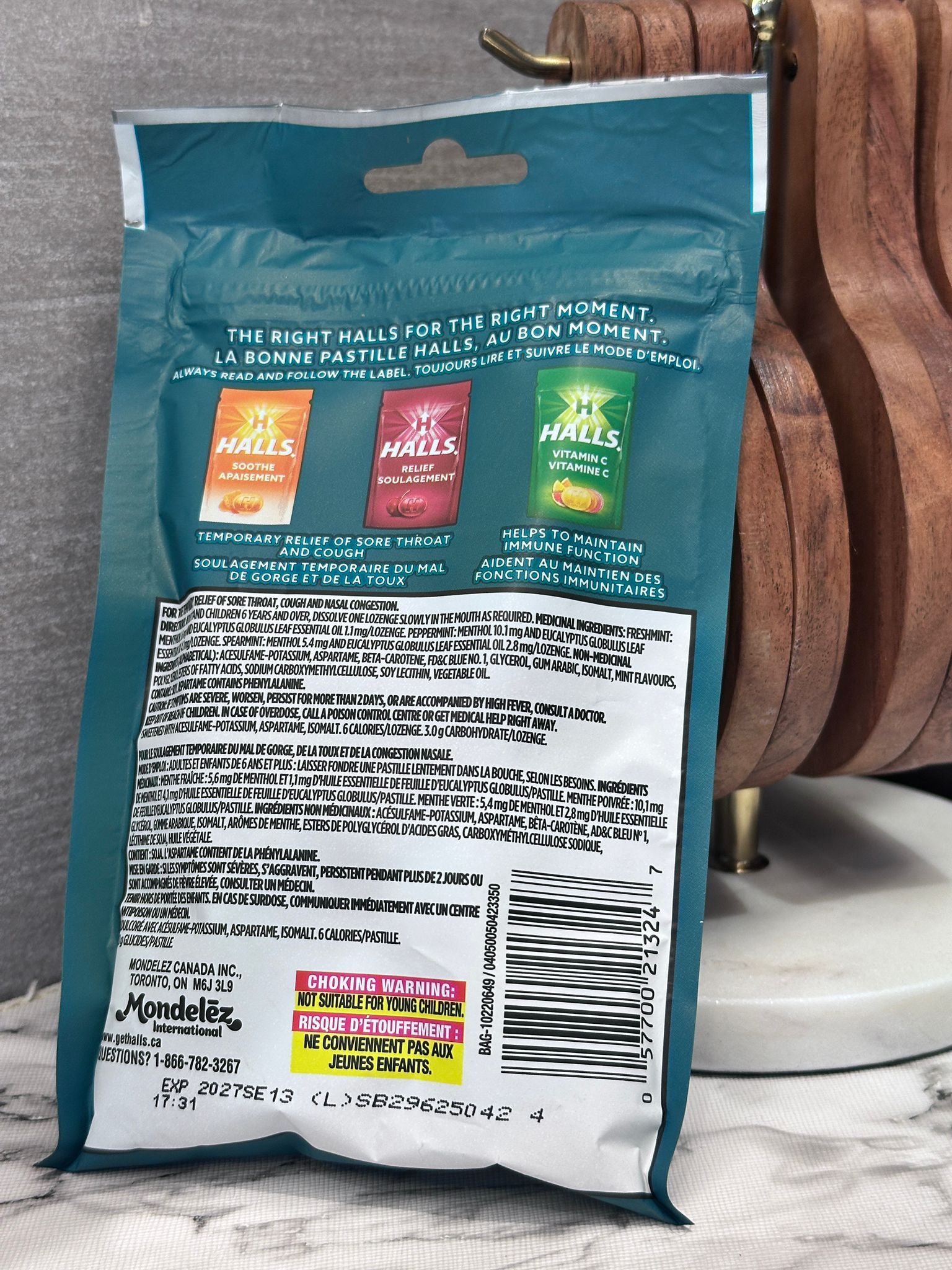 RZ58 Halls No Sugar Mint Cough Drops 無糖薄荷味潤喉糖 25粒 **到期日: 約 2027/08