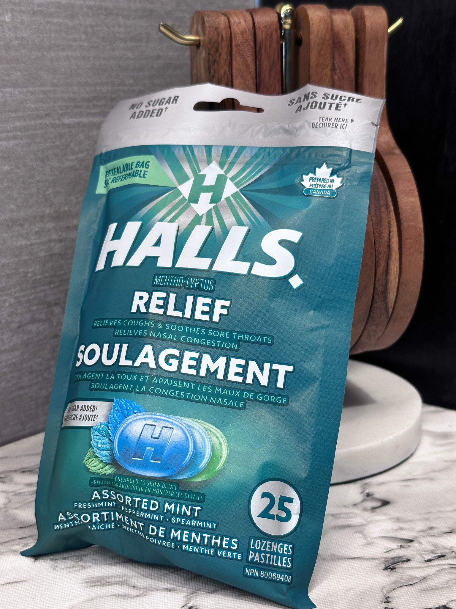 RZ58 Halls No Sugar Mint Cough Drops 無糖薄荷味潤喉糖 25粒 **到期日: 約 2027/08