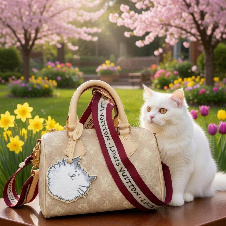 LV Speedy 20手袋 - 配有白色貓咪吊飾