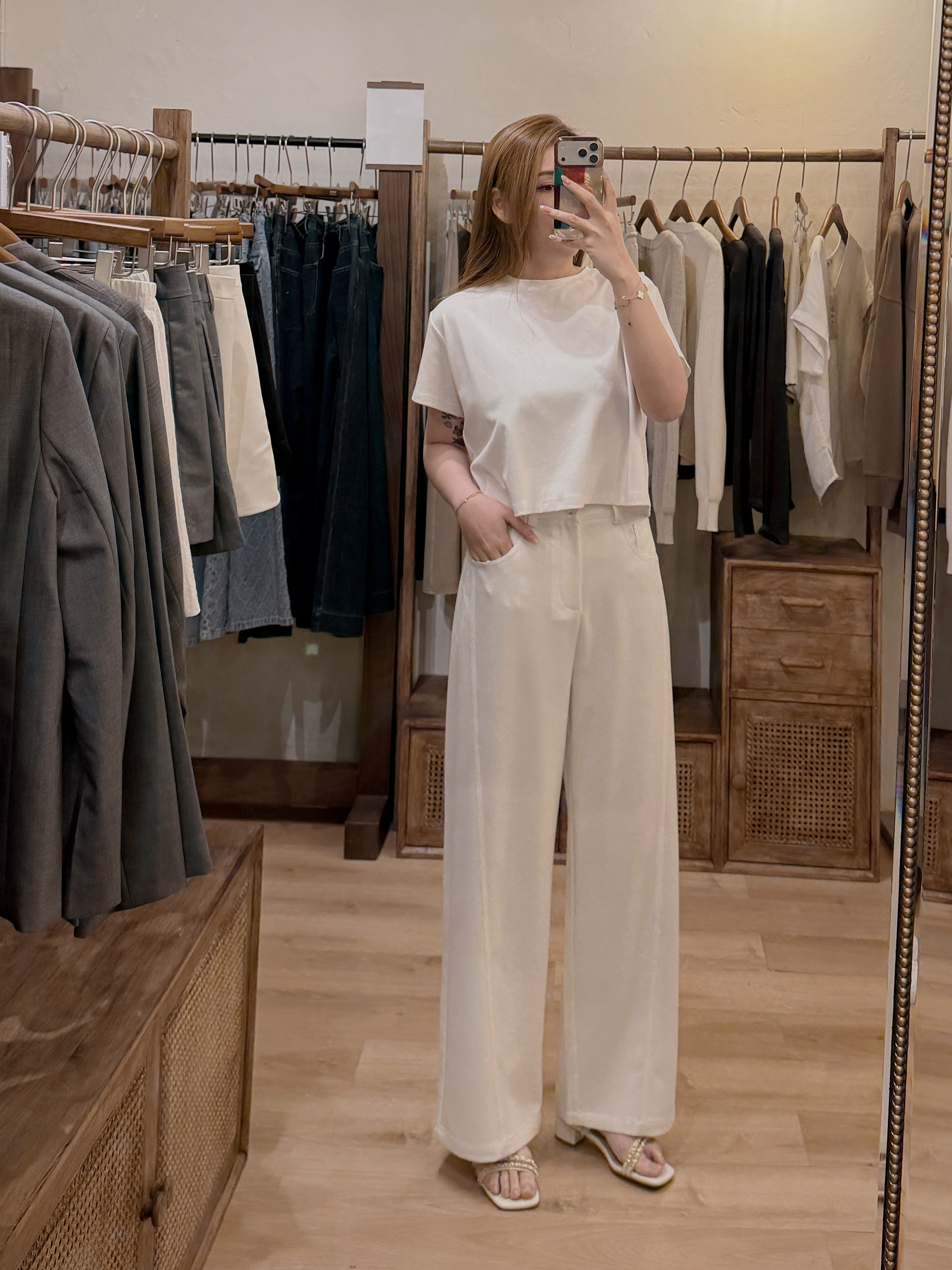 現貨 7289 極軟闊腳褲-淺卡其