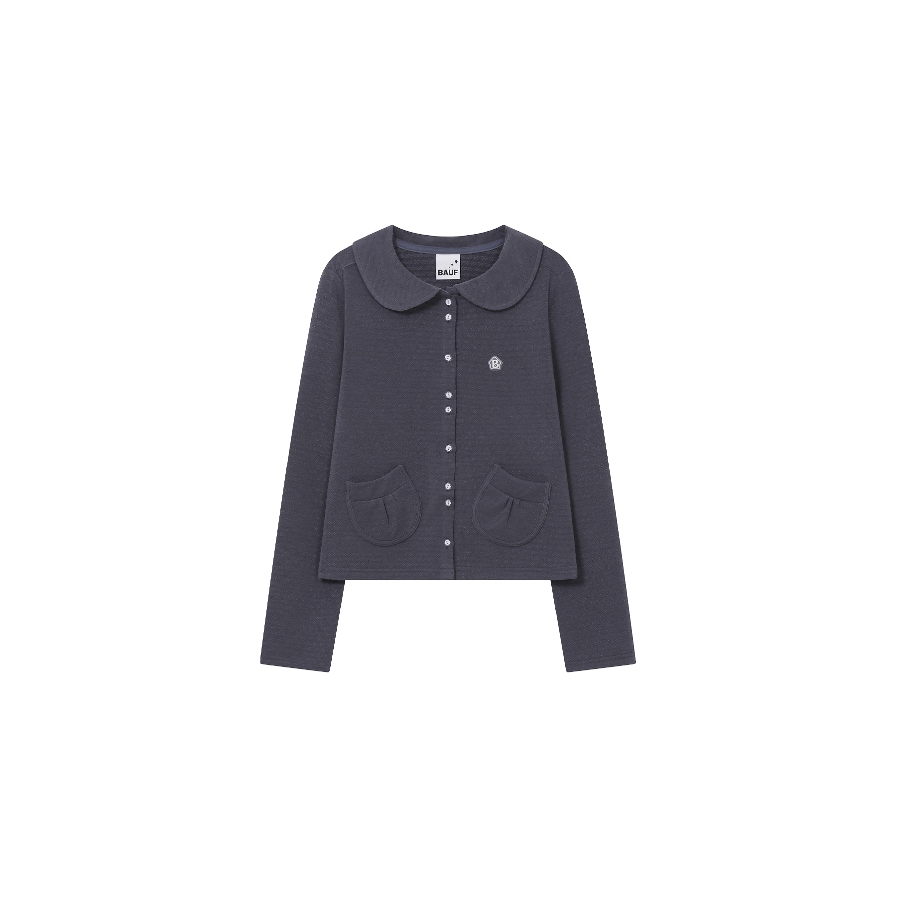 BAUF 圓領 口袋 立體 花紋 開襟衫