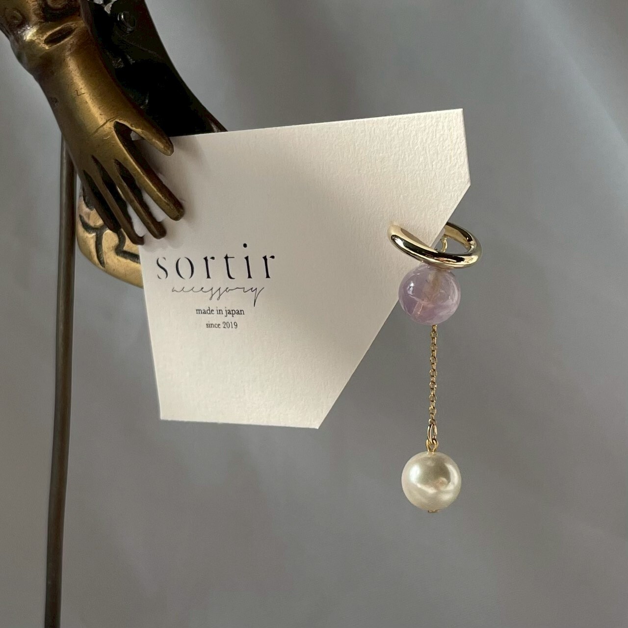 [sortir] 礦石x珍珠耳骨夾｜紫水晶｜金｜NO.217