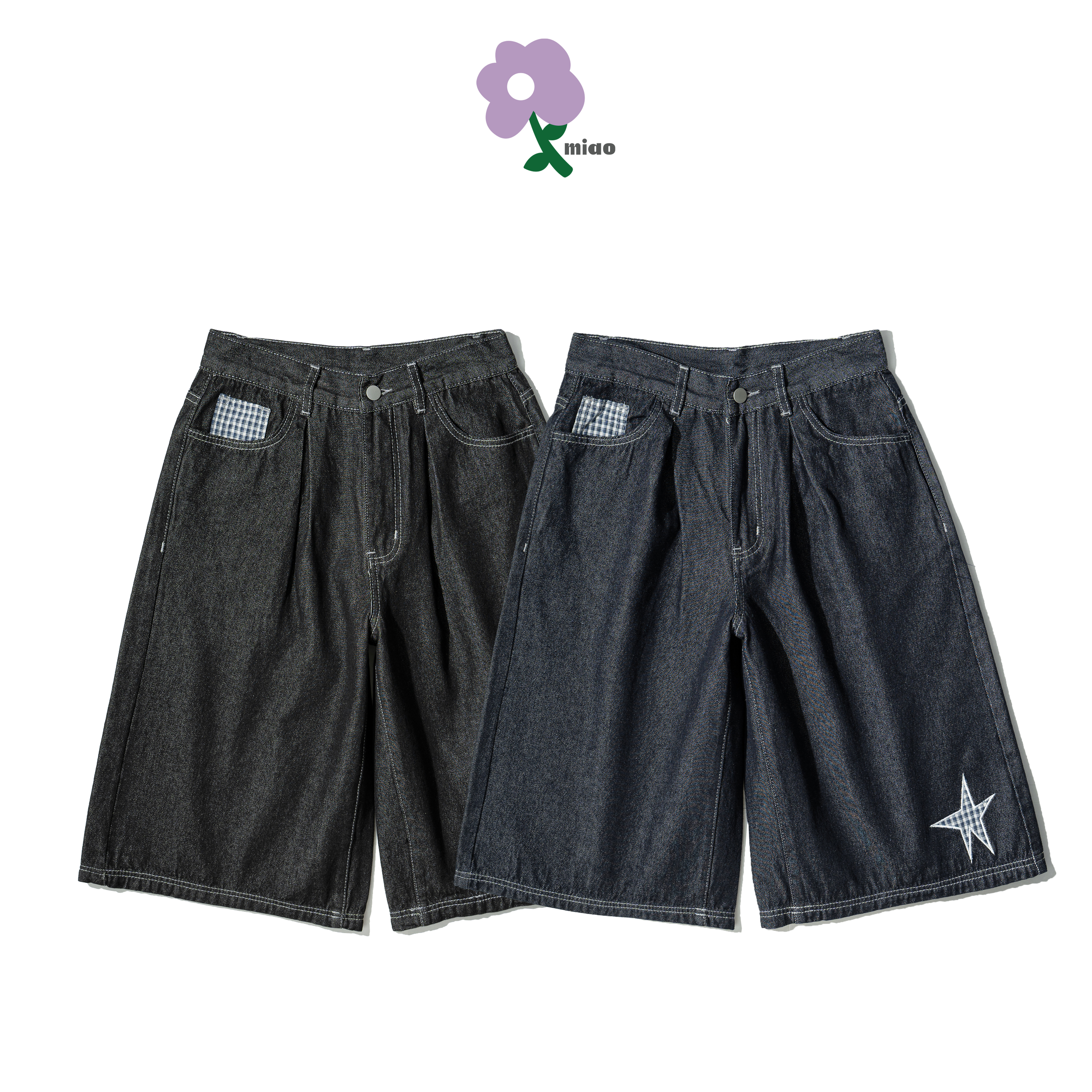 AGILITY MIAO Star Plaid Jorts 星星格紋 牛仔 七分褲 [M-J8]