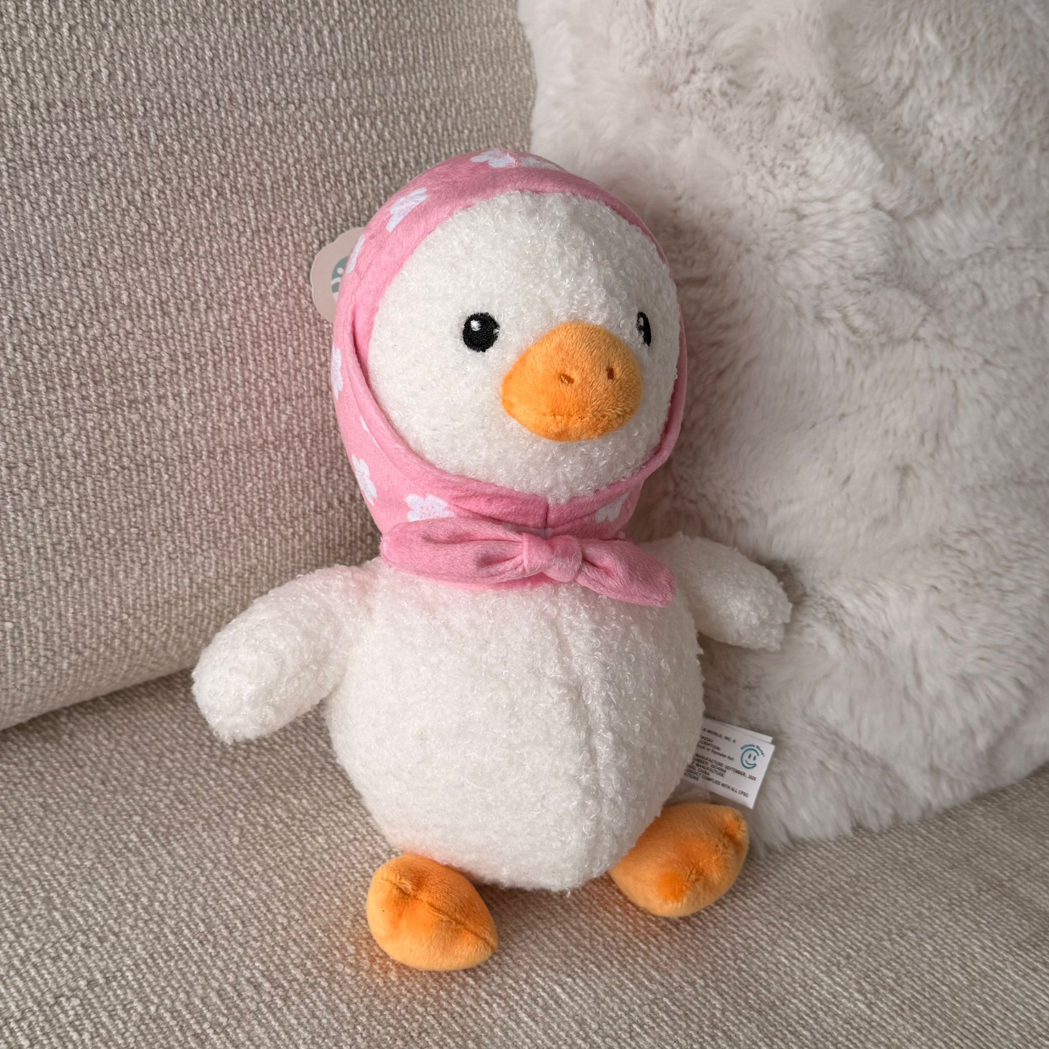 RZ75 粉紅色花花帽白色鴨仔 狗狗玩具 (高約10")