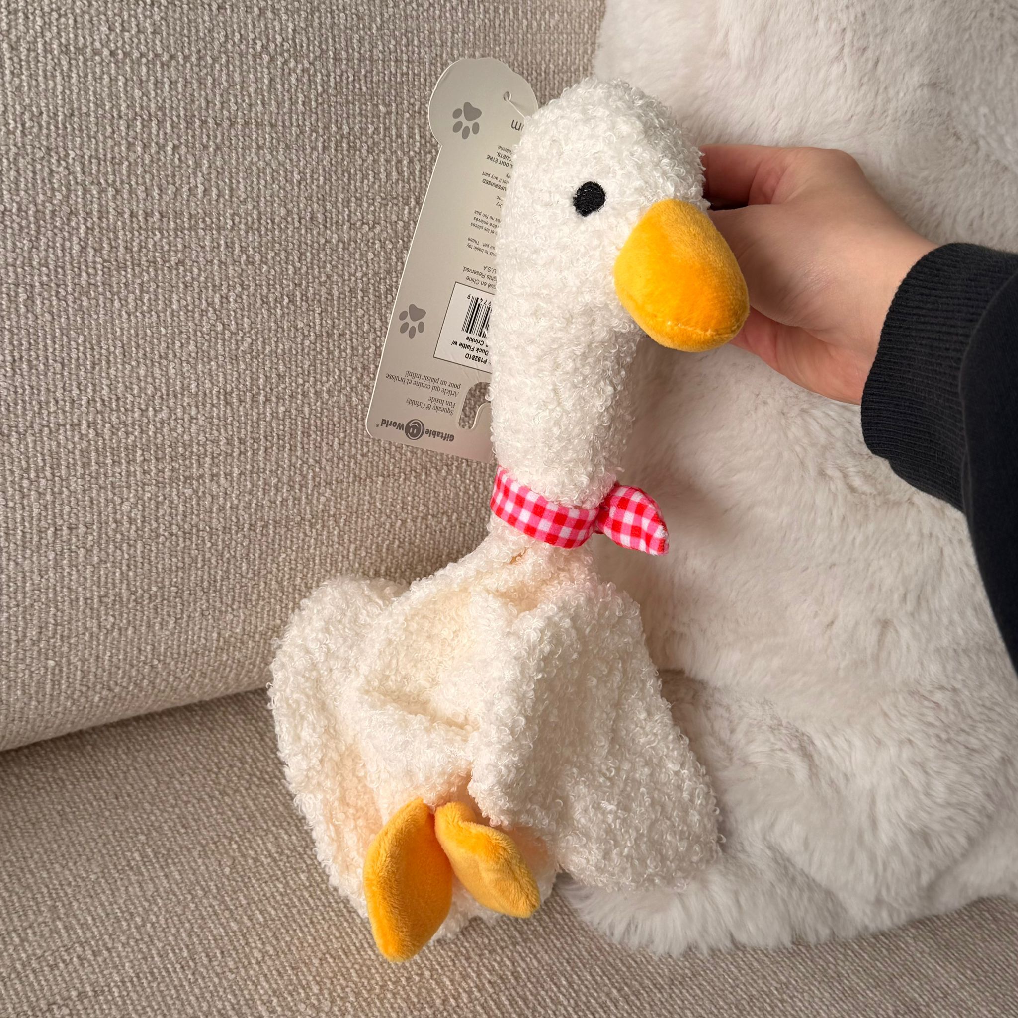 RZ76 粉紅色絲巾白色鴨仔 狗狗玩具 (高約12")