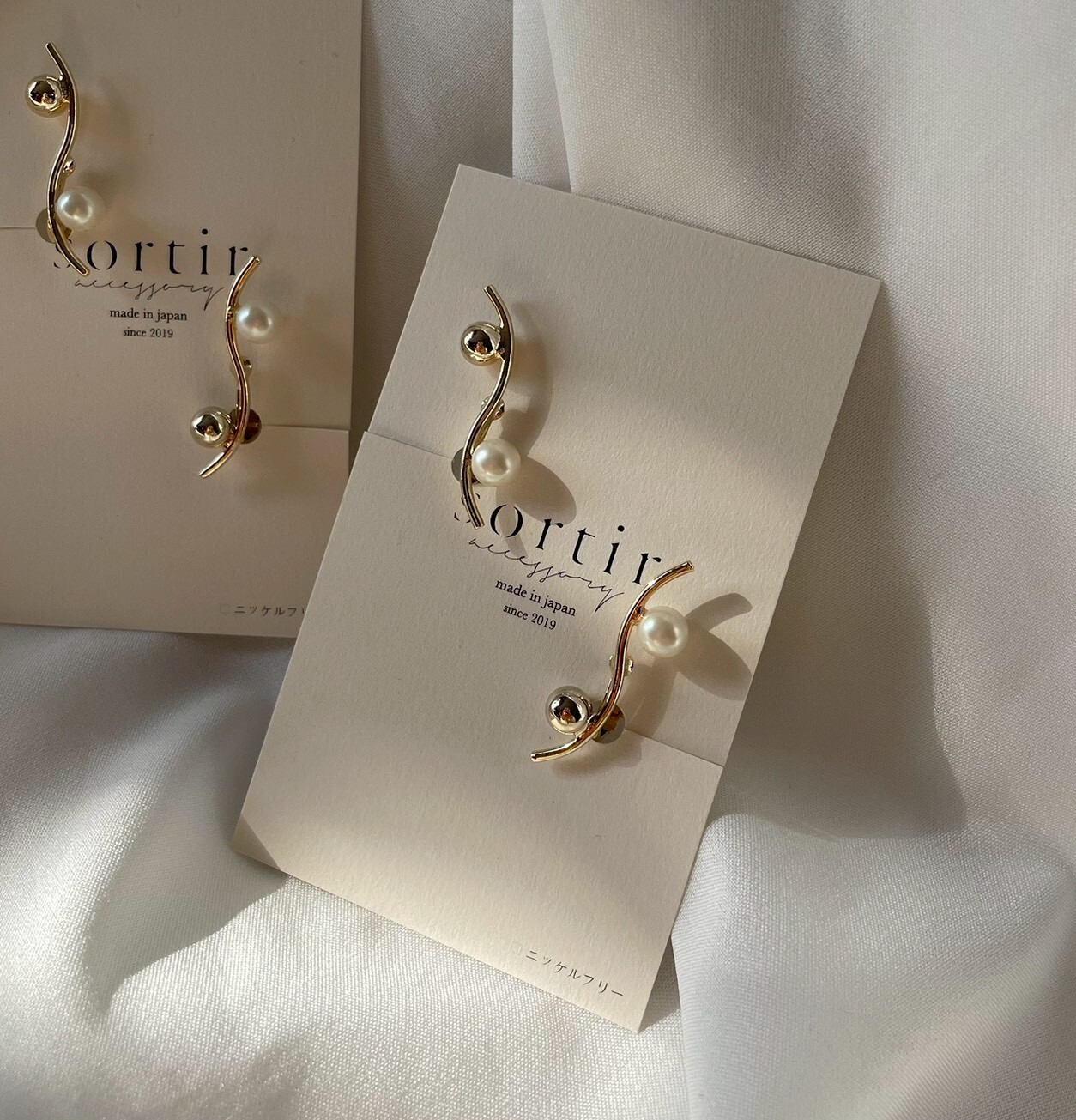 [sortir] 波浪線耳針｜日本產珍珠｜金｜NO.208