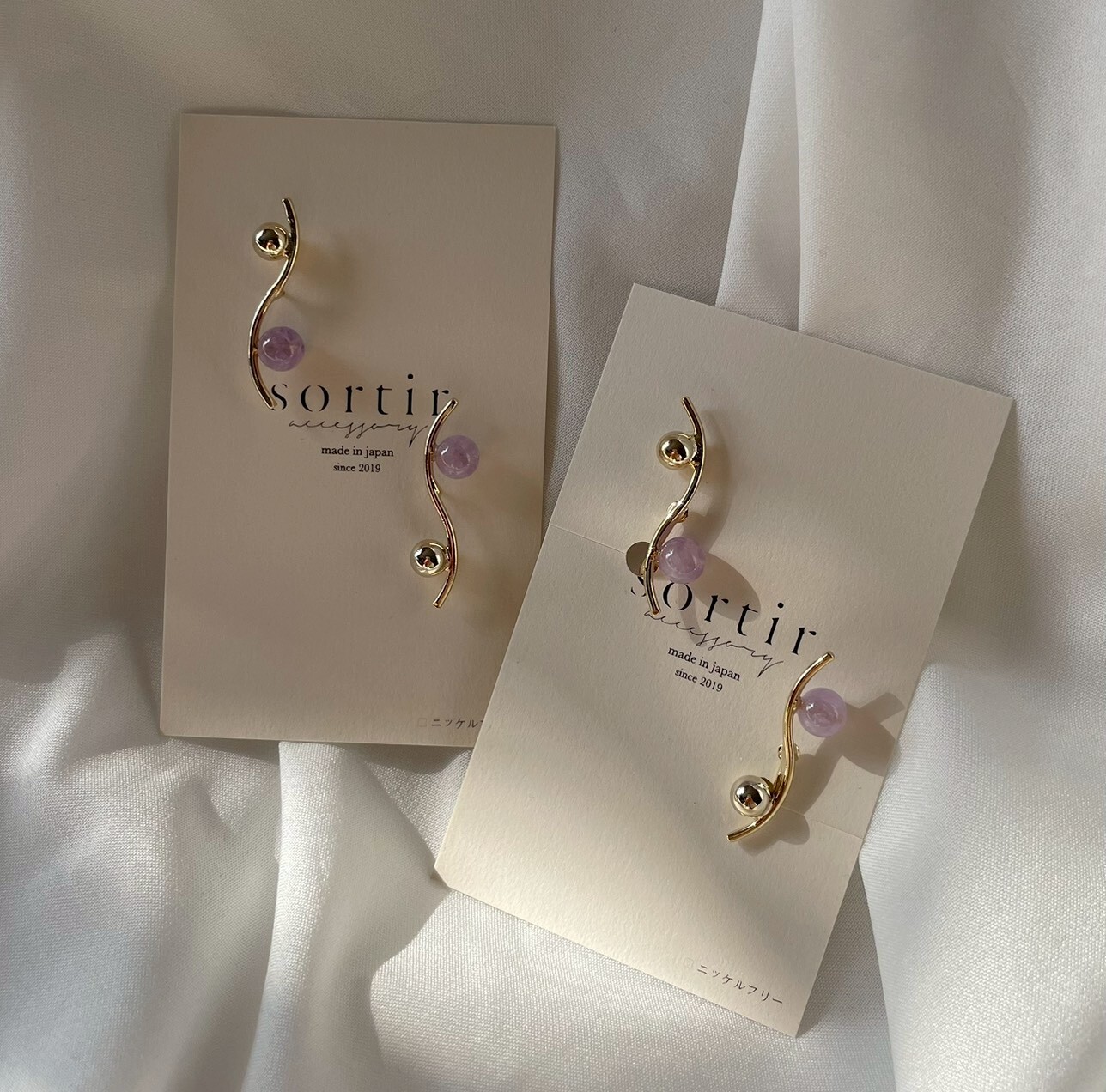 [sortir] 波浪線耳針｜薰衣草紫水晶｜金｜NO.206