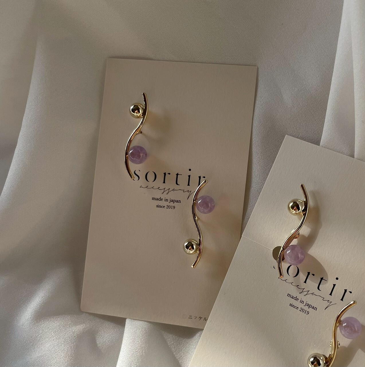 [sortir] 波浪線耳夾｜薰衣草紫水晶｜金｜NO.205