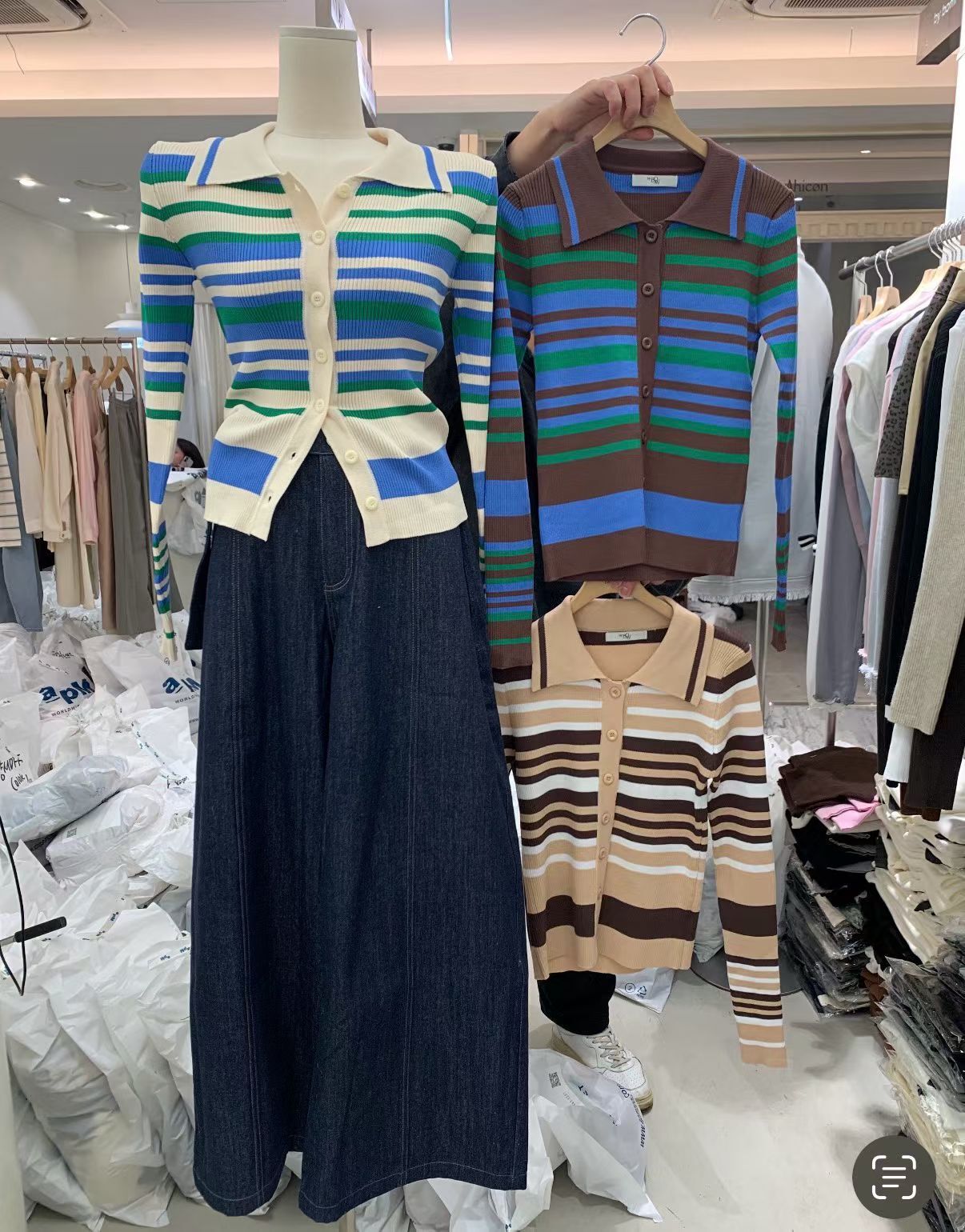 BM6009 色感條紋翻領排扣上衣