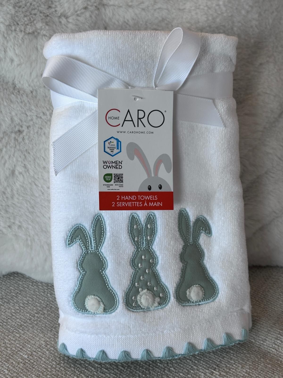 RZ104 綠色兔仔 白色抹手毛巾 2塊