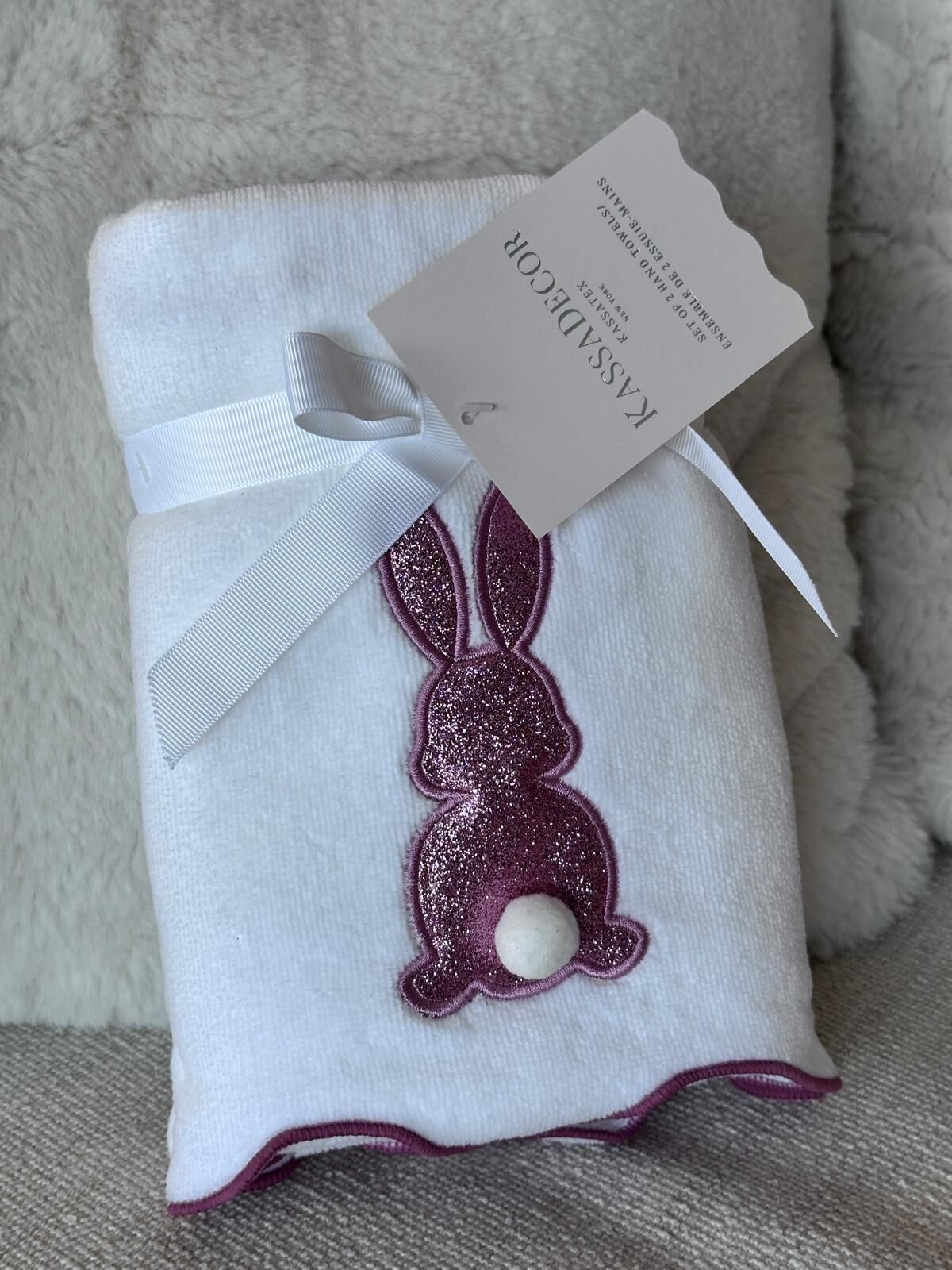 RZ106 粉紅色閃閃兔仔 白色抹手毛巾 2塊