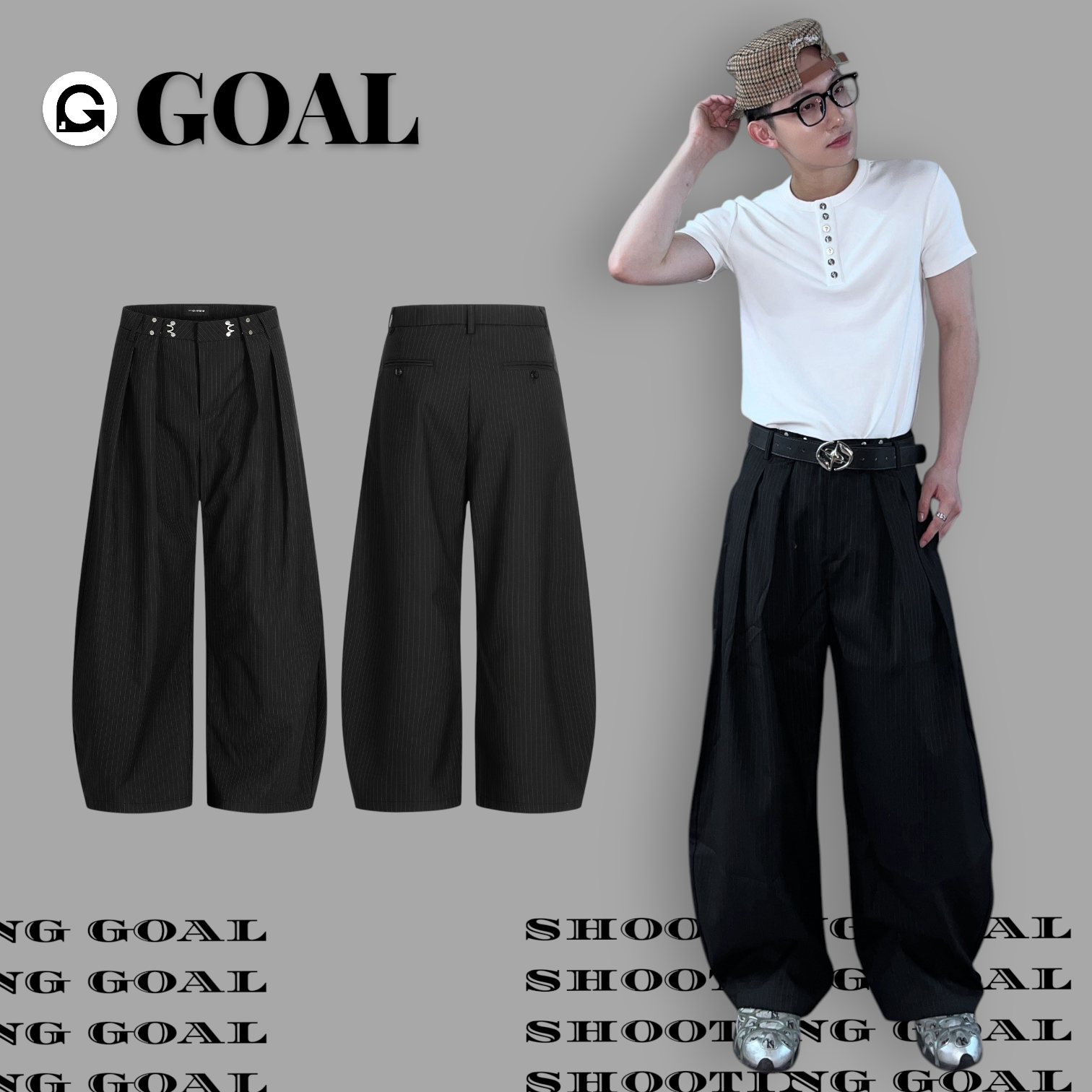 (GOAL)打褶條紋西裝落地彎刀褲 CK6857