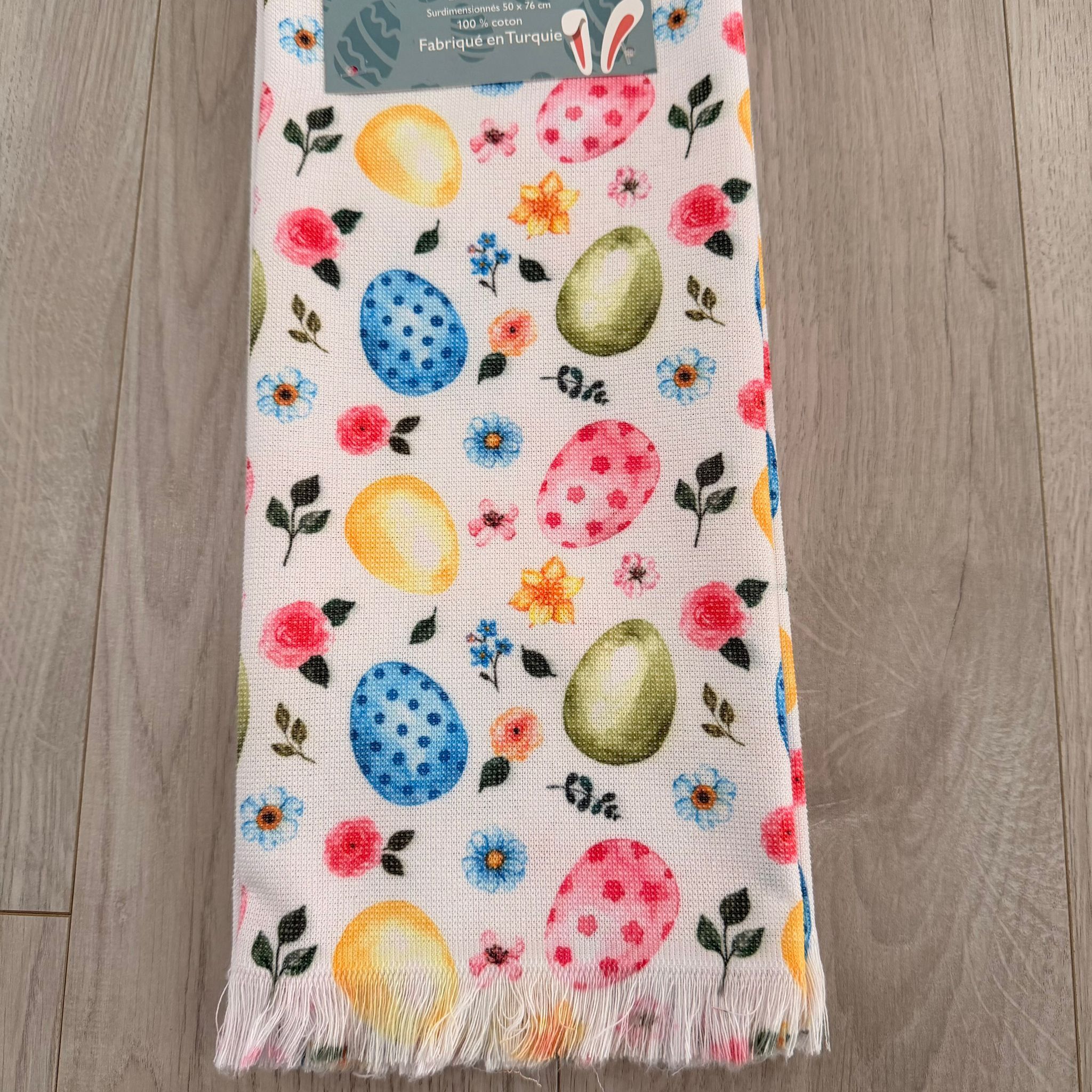 RZ109 刺繡粉紅色花花兔仔圖案 土耳其製廚房毛巾 2塊 20"x30"